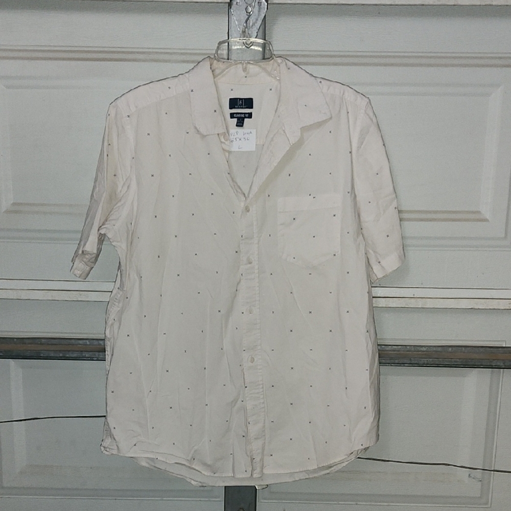 George Men's Cream Short Sleeve Button Down Shirt P2P-25 Length-30